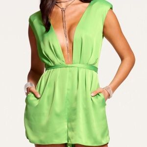 Izabelle Plunge Romper In Capri Green- Ramy Brook